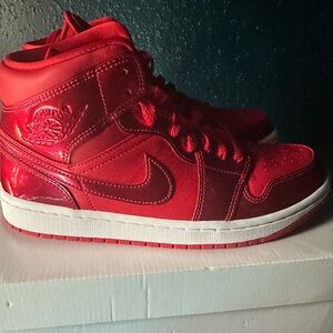 Nike Air Jordan 1 Mid Women's White and Red Sneakers